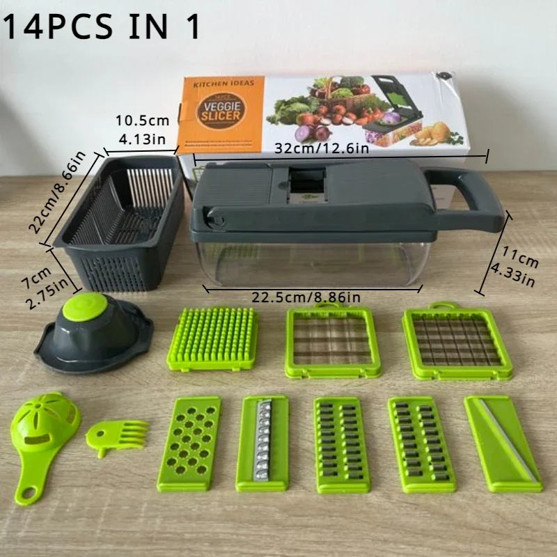 14/15/16 in 1 Multifunctional Vegetable Chopper Slicer Shredder with Basket Fruit Slicer Potato Shredder Carrot Grind Gadgets