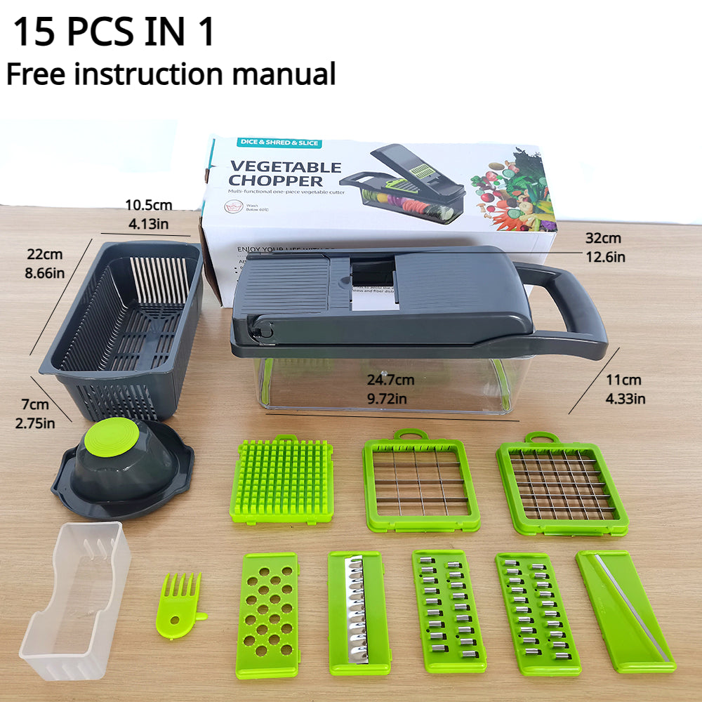 14/15/16 in 1 Multifunctional Vegetable Chopper Slicer Shredder with Basket Fruit Slicer Potato Shredder Carrot Grind Gadgets