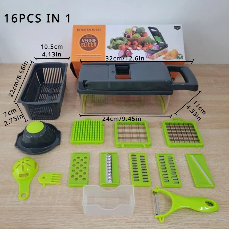 14/15/16 in 1 Multifunctional Vegetable Chopper Slicer Shredder with Basket Fruit Slicer Potato Shredder Carrot Grind Gadgets