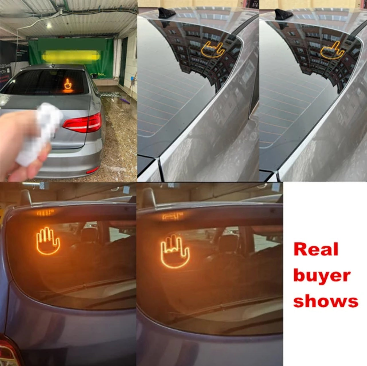 Funny Car Finger Light with Remote, Road Rage Signs Middle Finger Gesture Light，Auto Amber Middle Finger Warning Brake Light