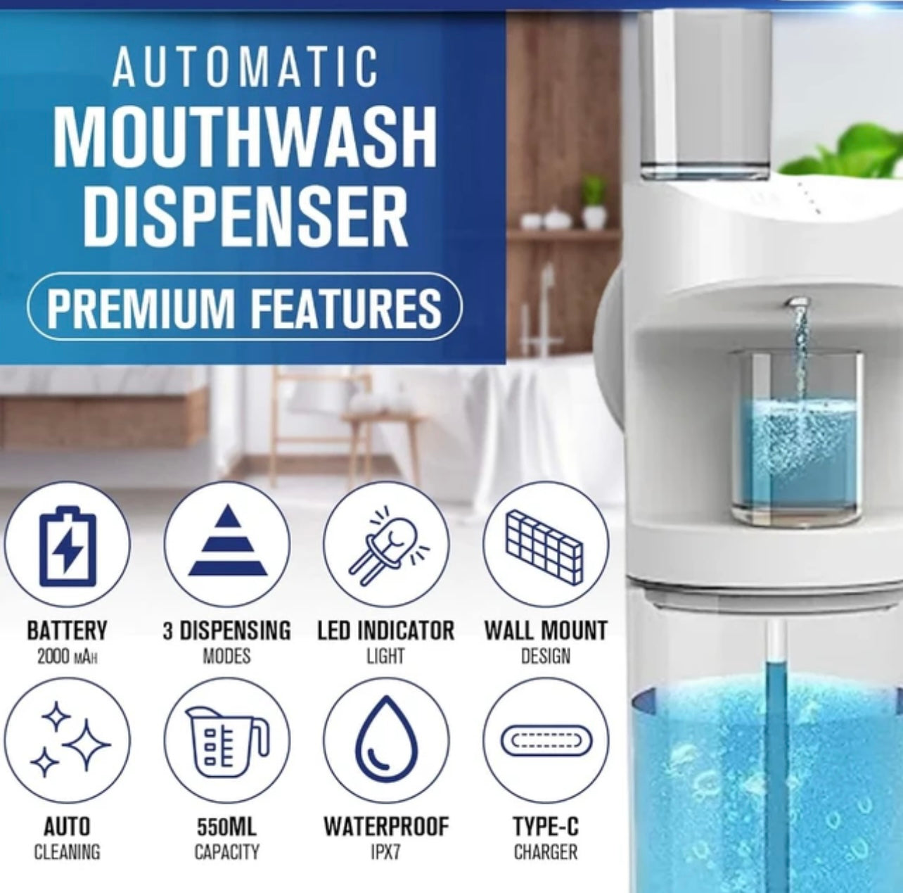 550ML Automatic Mouthwash Dispenser