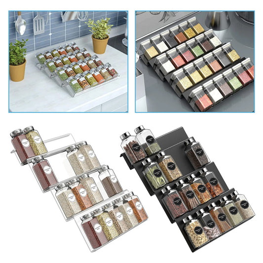 4 Layer Spice Drawer Organizer Adjustable Acrylic Spice Jars Rack Tray